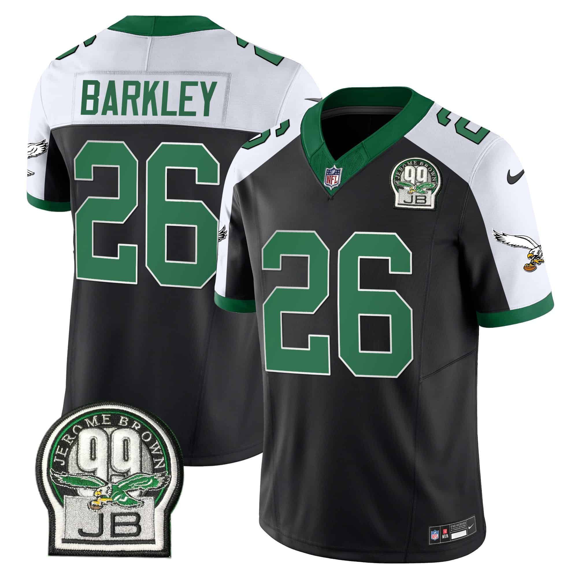 Men Philadelphia Eagles #26 Barkley Black 2024 Nike Jerome Brown Patch Alternate Limited NFL Jersey